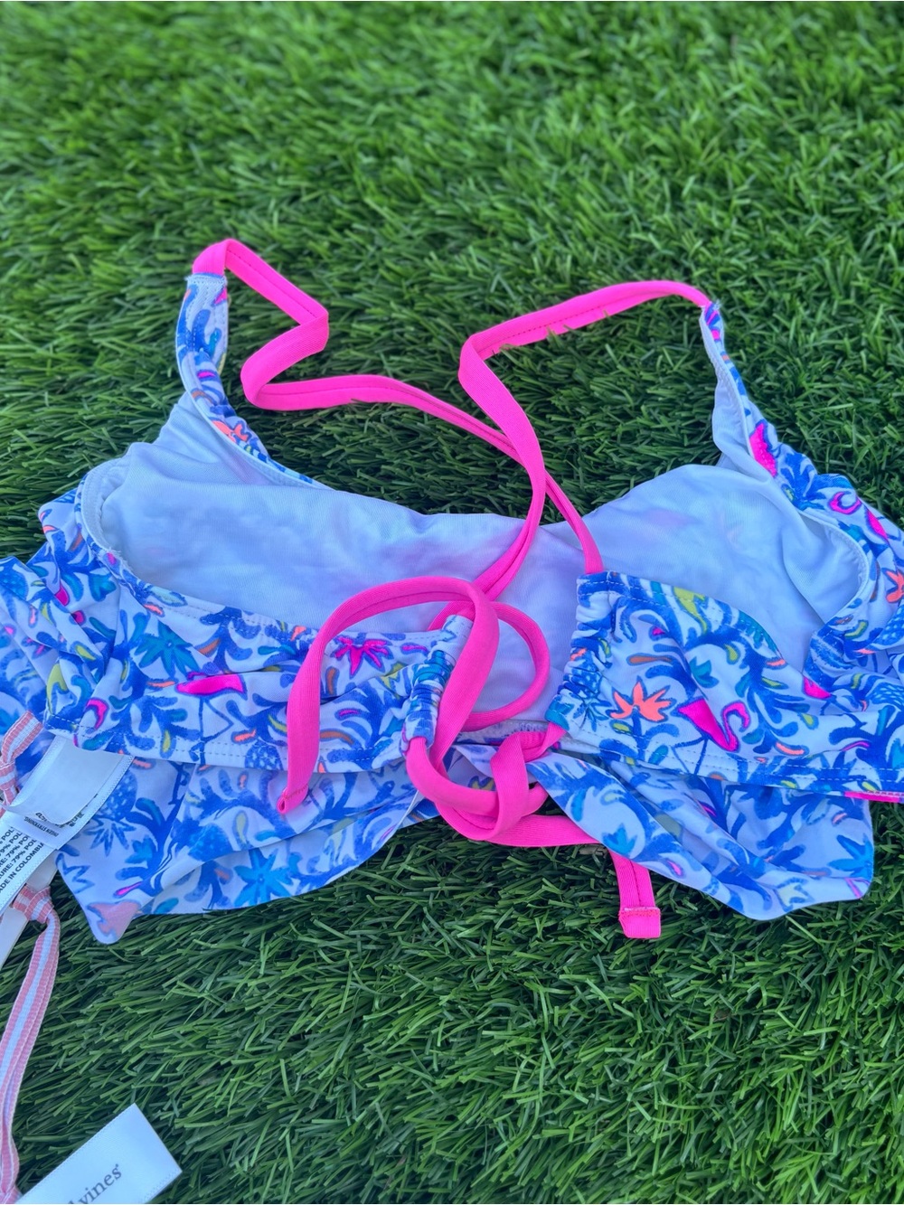Vineyard Vines Girls Tropical Flamingo Bikini - Pink, Blue, Yellow - Picture 2 of 5